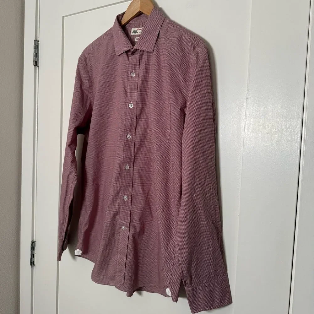 Thomas Mason J Crew Shirt Mens Sz L Red Gingham Checkered Long Sleeve Office